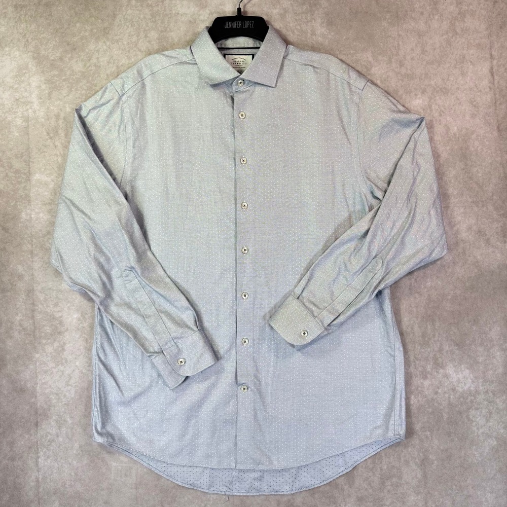 Charles Tyrwhitt Dress Shirt Men 16.5 36 Blue Micro Diamond Non-Iron Classic Fit